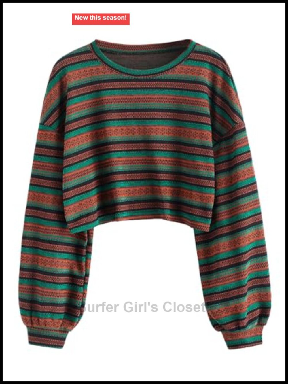 ZAFUL Tribal Ethnic Graphic Cropped Knit Pullover Sweater Long Sleeve